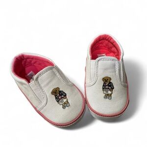 Ralph Lauren White and Pink Baby Slip-On Shoes